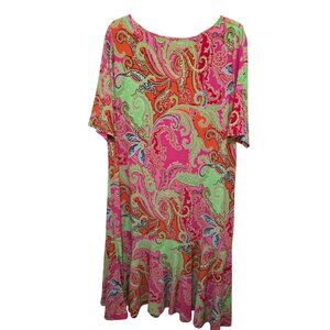 NWT Lauren Ralph Lauren Women's Plus Size Paisley Print Short Sleeve Dress Multi